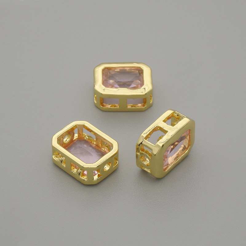 Bead Inlay with Pink Crystal, Metal Color Gold, Diameter 9×7mm ± Hole Diameter 1.3mm ± per 1pc