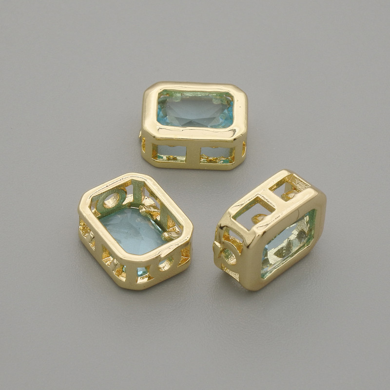 Bead Inlay with Blue Crystal, Gold Color Metal, Ø 9×7 mm ± hole 1.3 mm ± per 1 pc
