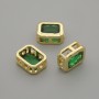 Bead insert with green crystal in gold tone metal, diameter 9x7mm±, hole diameter 1.3mm± per 1 piece +