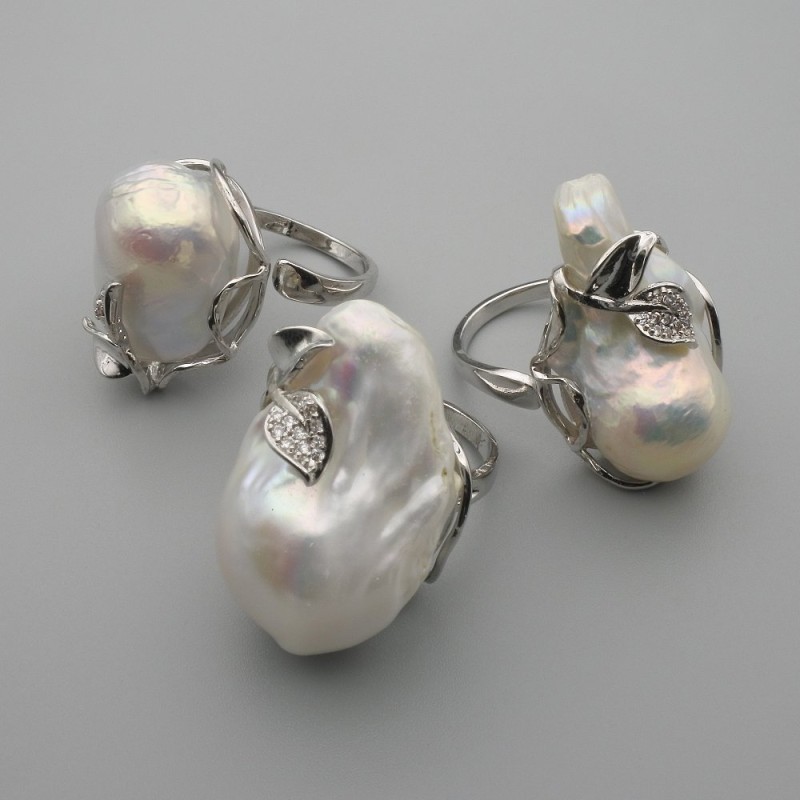 Baroque Pearl Stud in Silver Plated Setting, Assorted Shape and Size of Pearl ~, diameter 23-25×18 mm ± without rim