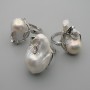 Baroque Pearl Stud in Silver Plated Setting, Assorted Shape and Size of Pearl ~, diameter 23-25×18 mm ± without rim