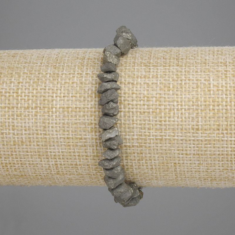 Pyrite Bracelet, raw/untreated stone, diameter 5-7×3-5 mm ±, length 18 cm ±, stretch