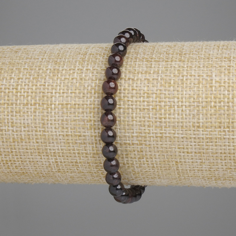 Garnet Bead Bracelet Smooth Round 5mm ±, 18cm length ± Elastic