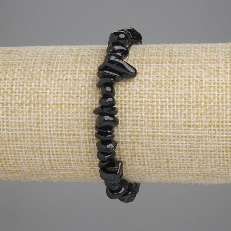 Bracelet Black Tourmaline Chip, diameter 5-12×2-8mm+-, length 18cm+-, stretch