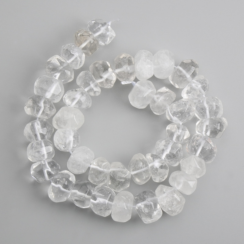 Rock Crystal Beads Faceted 13–15 mm, 5×9–11 mm+, length 38 cm ±