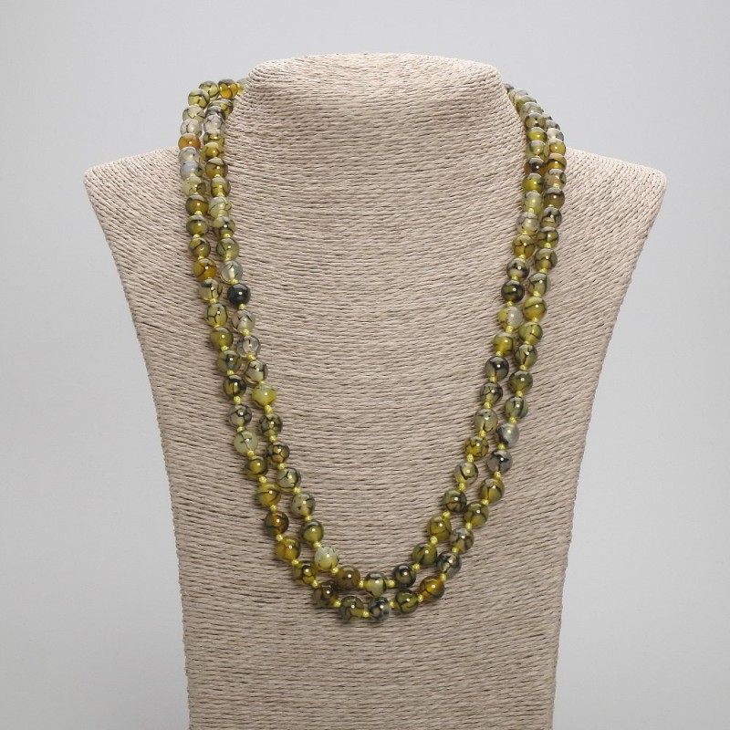 Long Necklace Agate Dragon's Venom Smooth Bead, diameter 8mm±, length 120cm ±