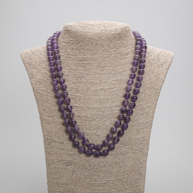 Long Amethyst Necklace Beads Smooth Round 8mm Diameter, 114cm Length