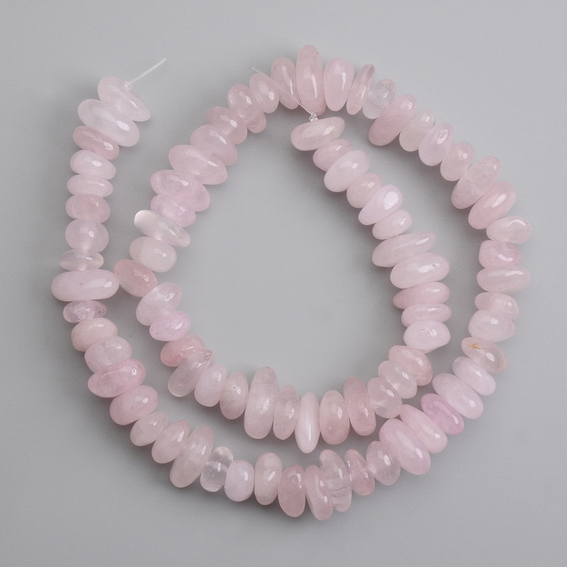 Pink Quartz Tumbled Beads, 8–14×4–5 mm, 40 cm long on fishing line