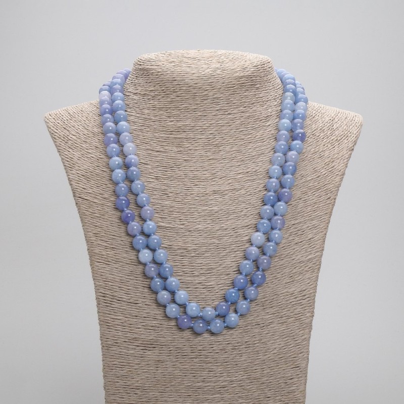 Aquamarine Necklace Long Smooth Beads 8mm Diameter, 114cm+ Length