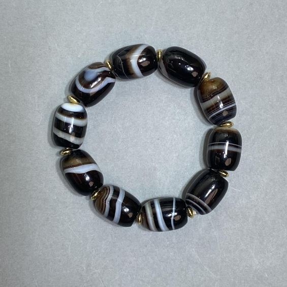 Agate Barillo Bracelet 19x15mm+- with metal inserts, length 18cm +- stretch