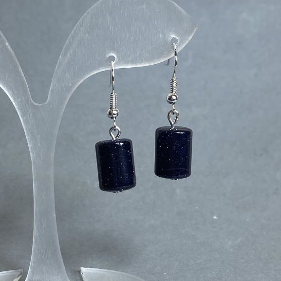 Earrings Aventurine Night of Cairo Cylinders 12×9 mm ±, length 34 mm ±