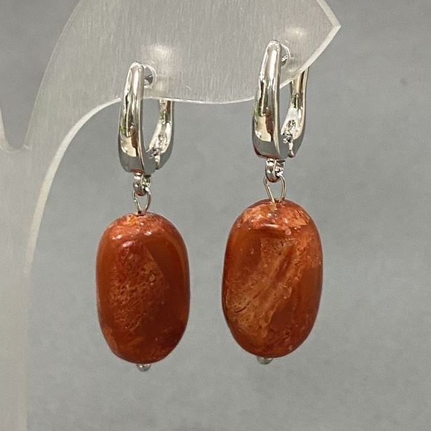 Conical Coral Earrings Oval, diameter 18×11 mm ±, length 35 mm ±