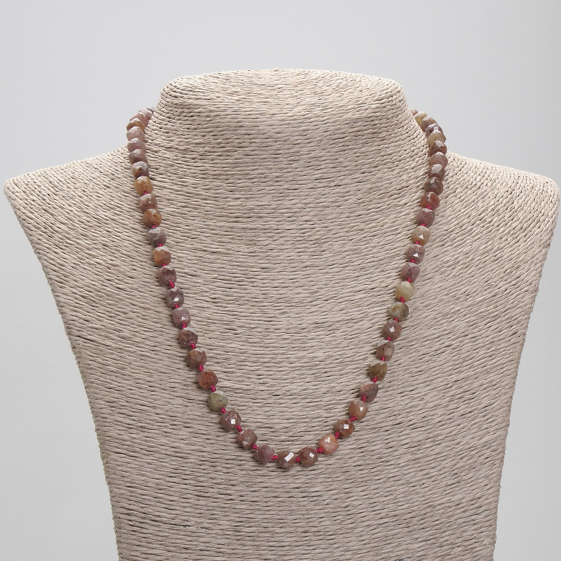 Necklace Ruby Faceted Cube Beads, diameter 6x6mm, length 50cm, with clasp