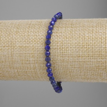 Bracelet Lapis lazuli faceted round bead, diameter 4mm±, length 18cm± stretch