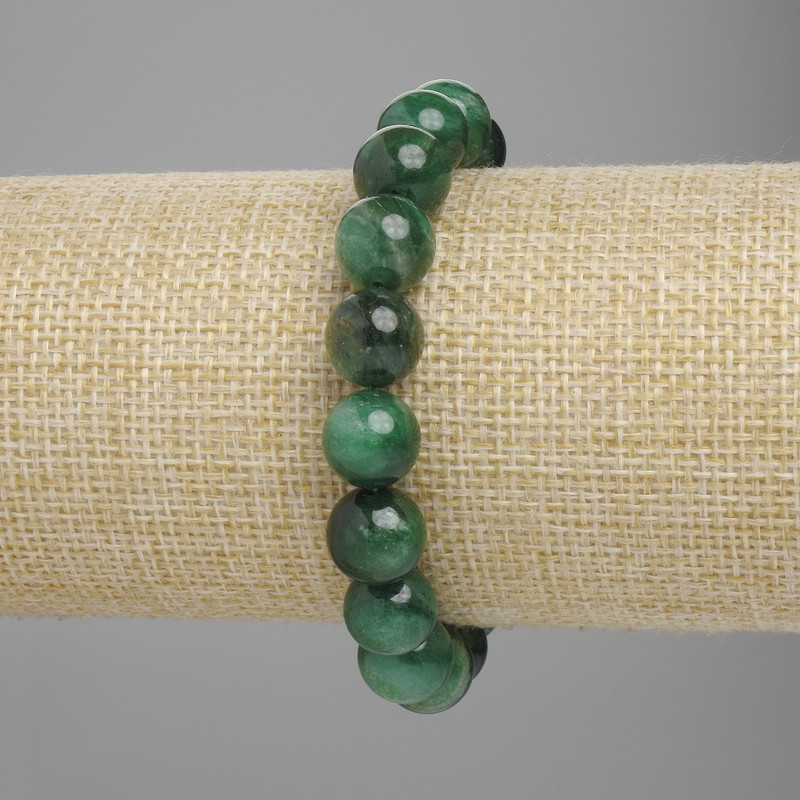 Emerald bracelet smooth round beads, diameter 10mm±, length 18cm± stretch