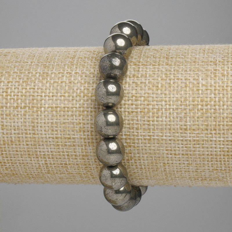 Bracelet Pyrite smooth round bead, diameter 10mm ±, length 18cm ± stretch