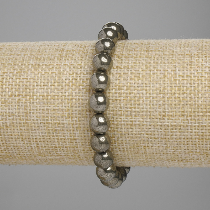 Pyrite bracelet smooth round bead, diameter 8mm+-, length 18cm+- stretch
