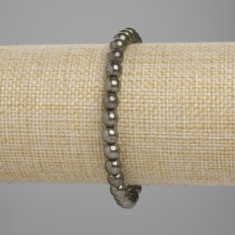 Pyrite bracelet smooth round bead, diameter 6mm+- , length 18cm+- stretch