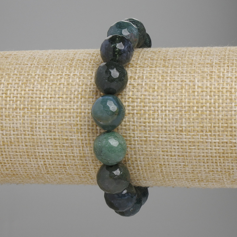 Bracelet green Jasper faceted bead, diameter 12mm +/-, length 18cm +/-, stretch