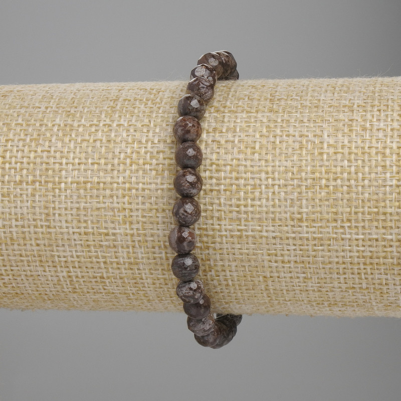 Jasper Coffee Stone Beaded Bracelet, Faceted Round Beads, 6mm +- Diameter, 18cm +- Stretch