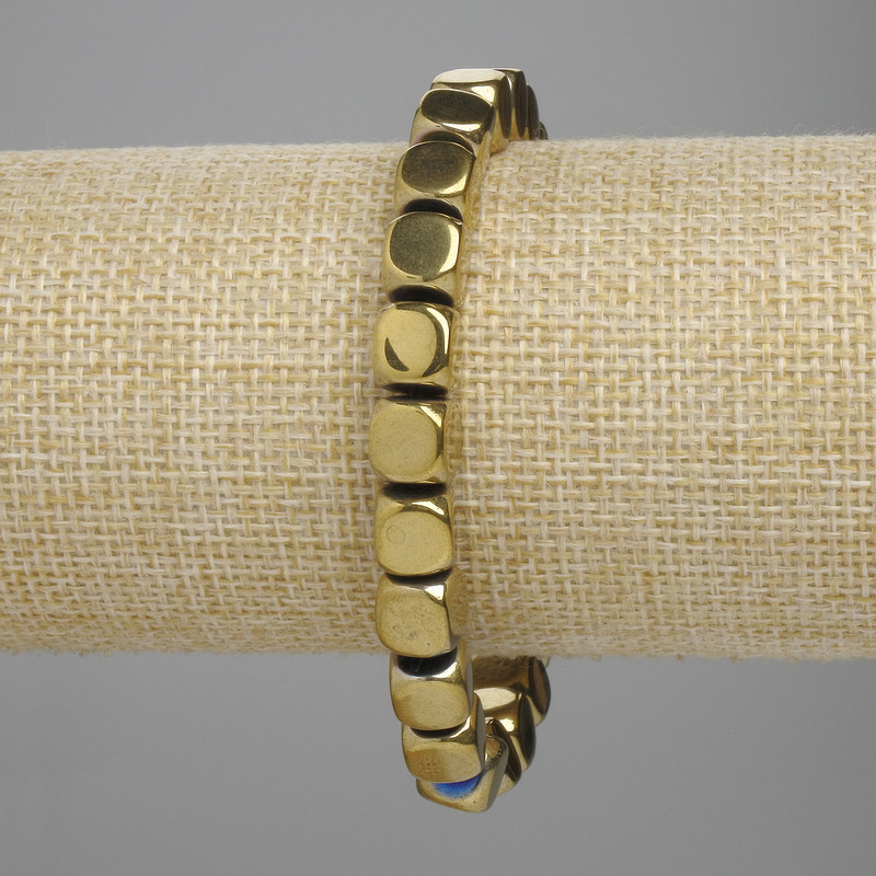 Hematite bracelet cube assorted beads 7, 5x7, 5mm+- golden color, length 18cm+- stretch