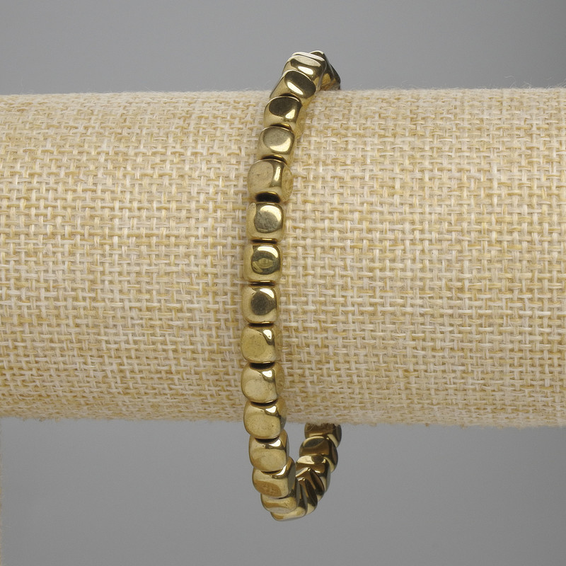 Hematite bracelet cube, diameter 5, 5x5, 5 mm ± golden color, length 18 cm ± stretch