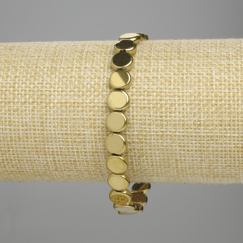 Hematite bracelet coin shape 8mm+- gold color, length 18cm+- stretch