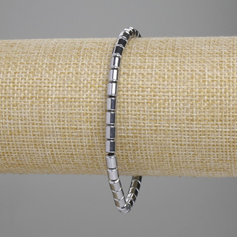 Hematite bracelet cylinder 5x4mm+- silver color, length 18cm+- stretch