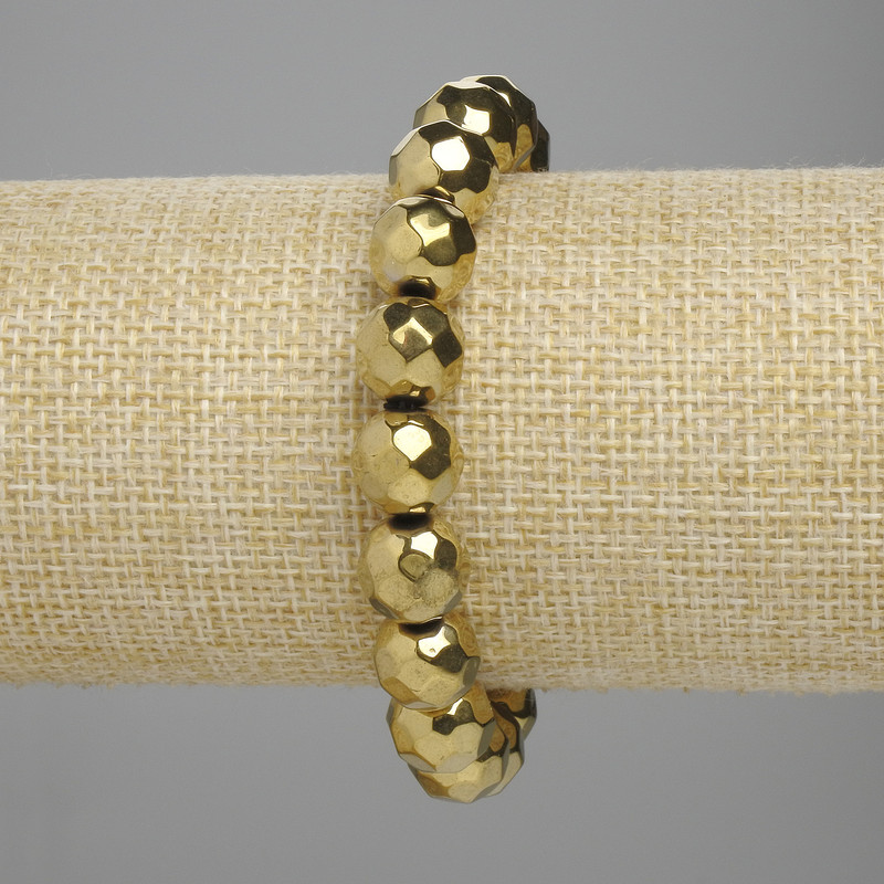 Bracelet Hematite faceted bead 10mm+- golden color, length 18cm+- stretch