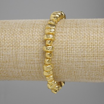 Bracelet Lava with golden metallic finish, porous tumbled beads 6.5-8.5×4-5 mm ±, length 18 cm ± stretch