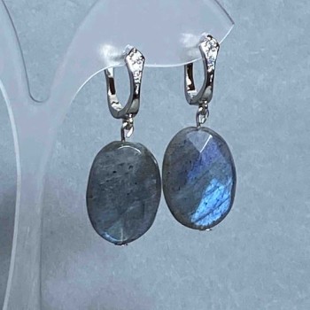 Earrings Labradorite faceted oval 25x15mm+-, length 32mm+-