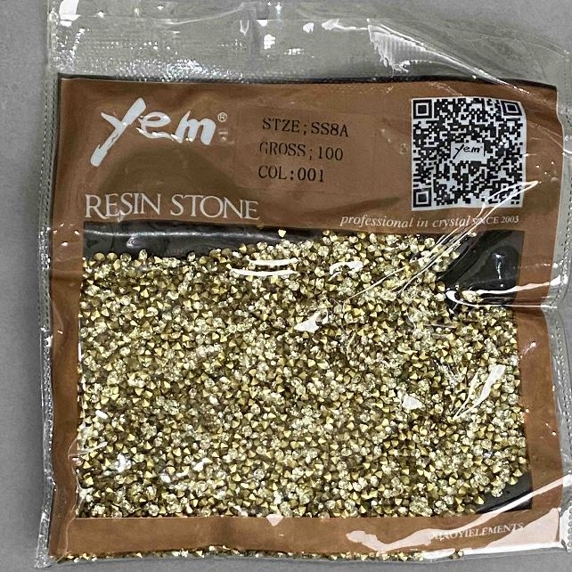 Yellow rhinestones, 2 mm diameter ±, pack /30 g (+/-)