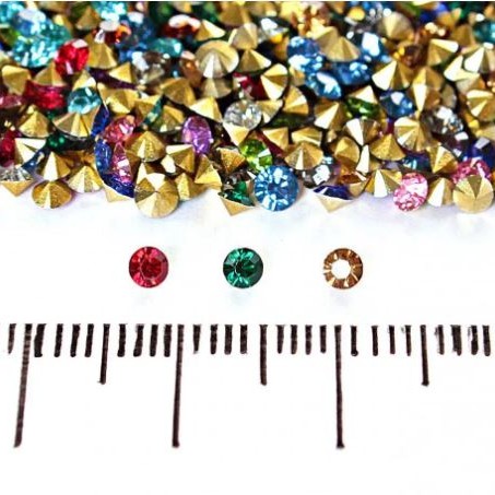 Multicolored rhinestones assortment, diameter 2.5 mm ±, pack / 7 g (±)