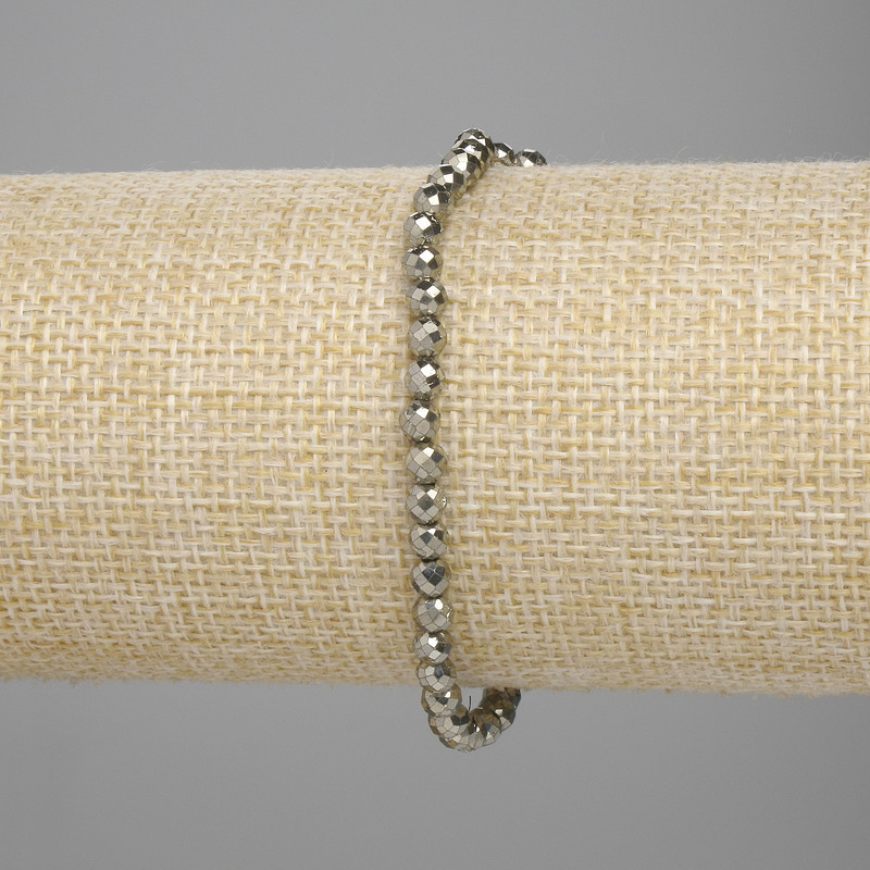 Bracelet Pyrite faceted bead 4mm +-, length 18cm +/- stretch