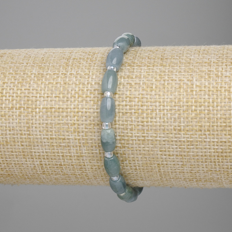 Jadeite bracelet barrel beads, diameter 8x5mm +- seed beads 3mm +- , length 18cm +- stretch