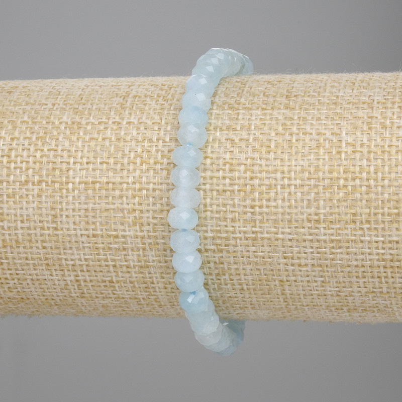 Aquamarine bracelet faceted rondelle, diameter 6x4mm +/-, length 18cm +/- stretch
