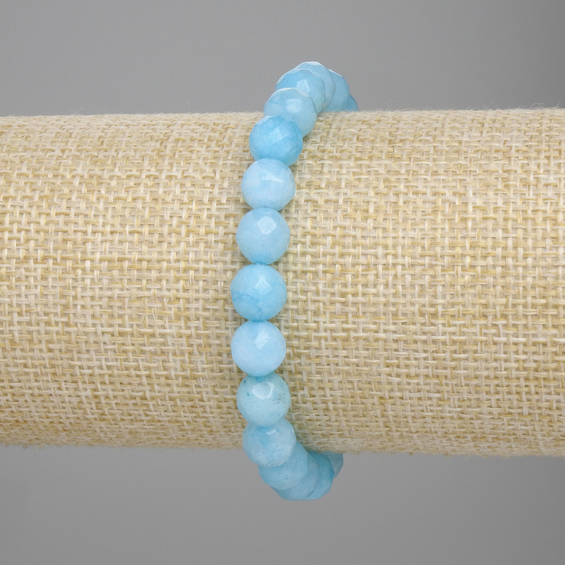 Aquamarine bracelet faceted bead, diameter 8mm ±, length 18cm ± stretch