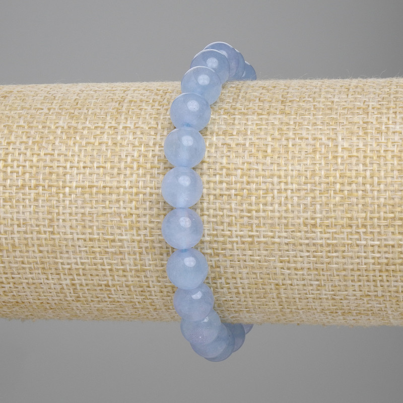 Aquamarine bracelet smooth bead, diameter 8mm ±, length 18cm ± stretch