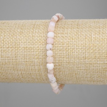 Bracelet Pink Opal faceted cube, diameter 4.5x4.5 mm +/-, length 18 cm +/- stretch