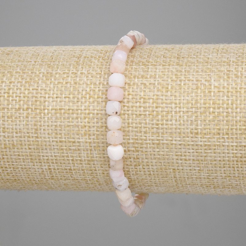 Bracelet Pink Opal faceted cube, diameter 4.5x4.5 mm +/-, length 18 cm +/- stretch