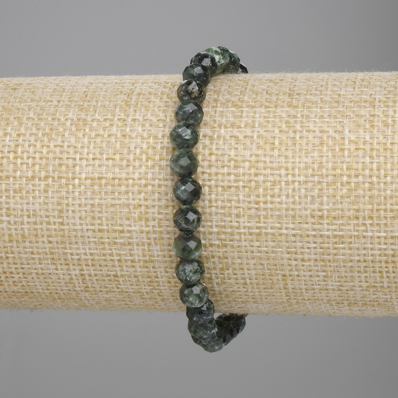 Seraphinite bracelet, faceted round bead, diameter 6mm ±, length 18cm ± stretch