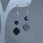 Earrings Hematite Clover 10mm+- faceted bead 6mm+-, length 40cm+- stretch
