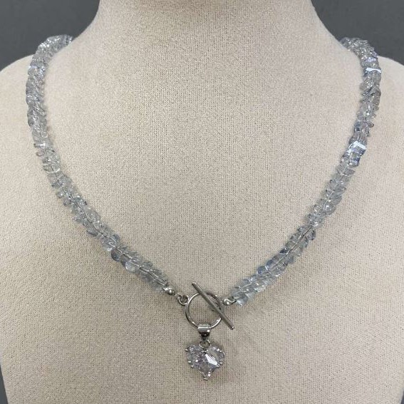 Necklace with crystal beads in "Swarovski" style, diameter 6×4mm ± with heart pendant, length 44cm + Toggle clasp