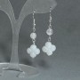Earrings Mountain Crystal faceted bead 6mm± clover 14mm±, length 45cm±