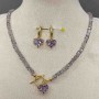 Jewelry set Earrings, length 24mm+- and Necklace with crystal beads, diameter 4x2.5mm+- with heart pendant 12mm+-, length 42cm+- Toggle clasp