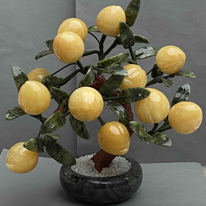 Souvenir Decorative tree made of natural stone Onyx Marble Jade 40mm+/- flexible ~, length 25cm+