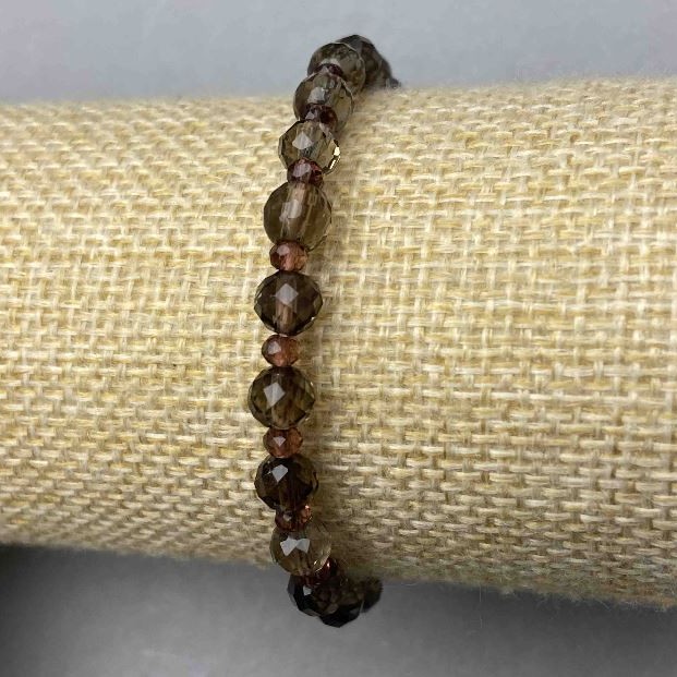 Rauch topaz faceted bead bracelet, bead diameter 6mm+ Czech faceted crystal rondelle 3x3mm+-, length 18cm stretch