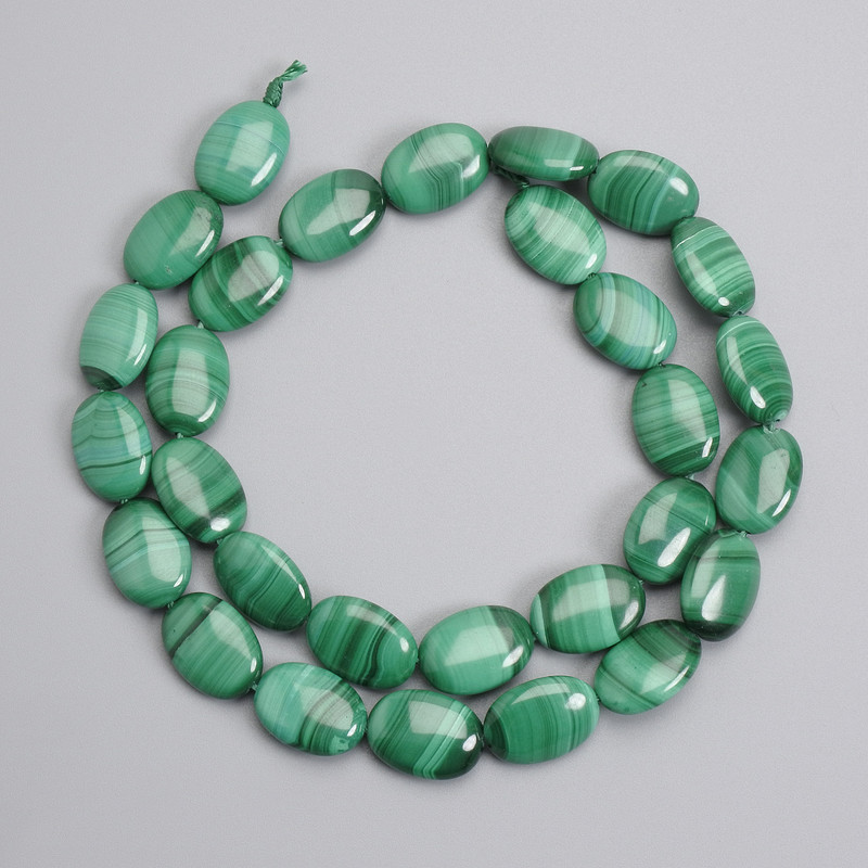 Natural stone beads Malachite oval 14x10mm +-, length 40cm +- on a thread