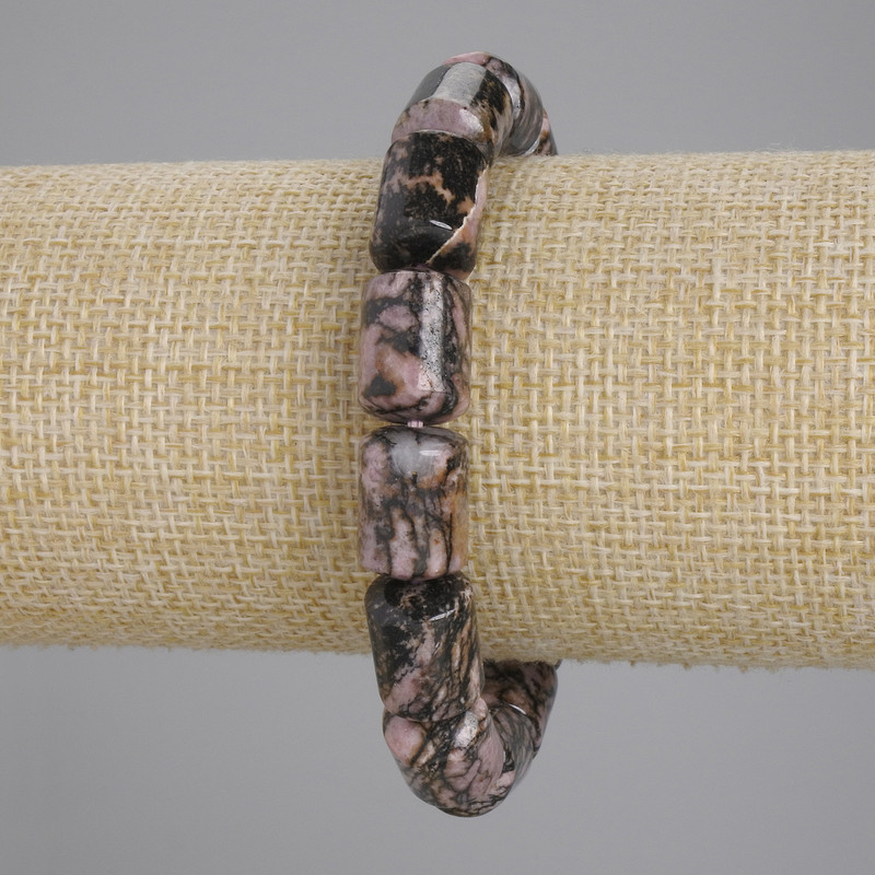 Rhodonite bracelet cylinder, diameter 14x10mm+-, length 18cm+- stretch