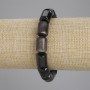 Bracelet Silver-Toned Obsidian Cylinder, 14×10mm+-, length 18cm+- stretch